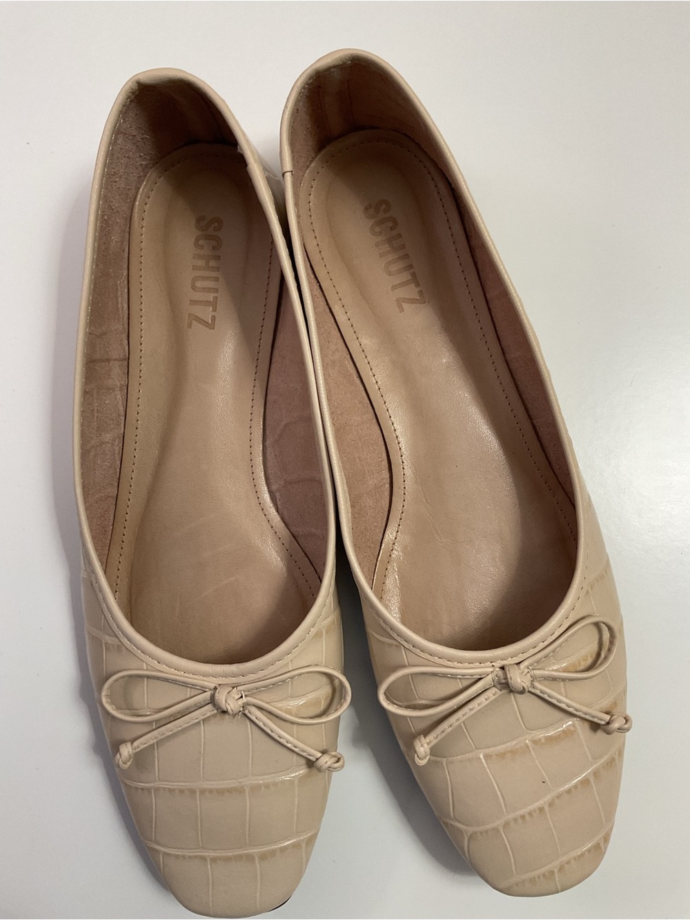 Schutz Women's Cream Croc-Embossed Leather Ballet Flats